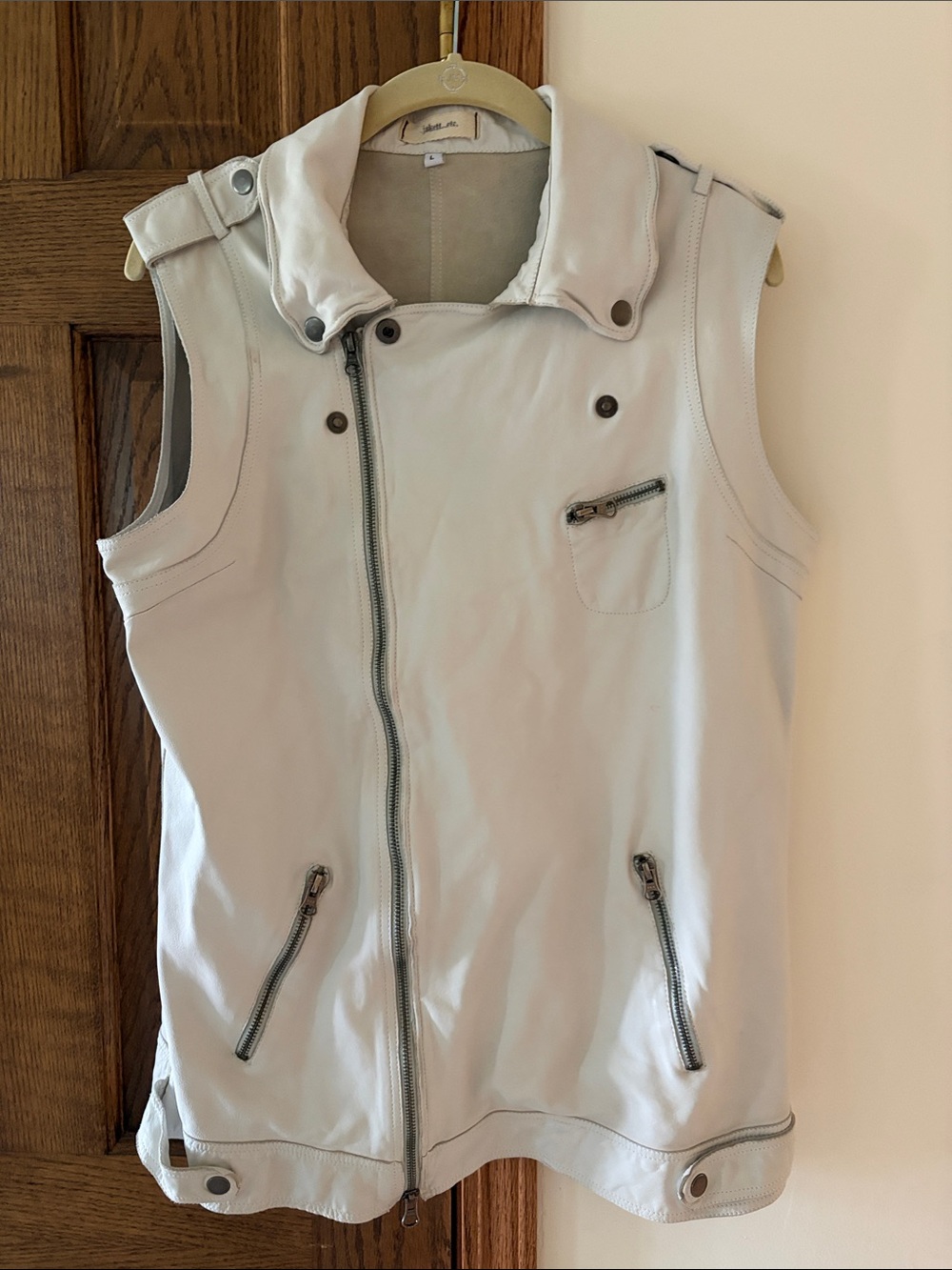 Jakett…etc, White Leather Moto Biker Vest